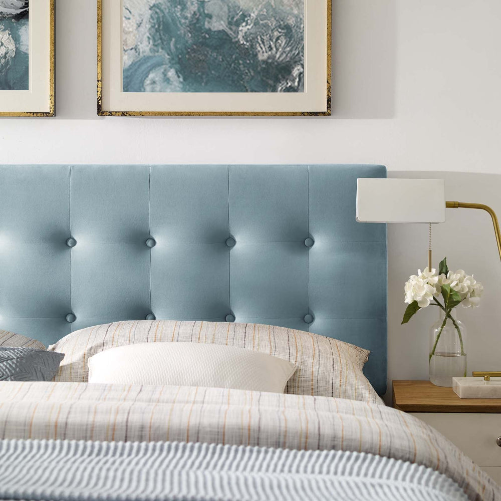 Modway Emily Queen Biscuit Tufted Performance Velvet Headboard Light Blue