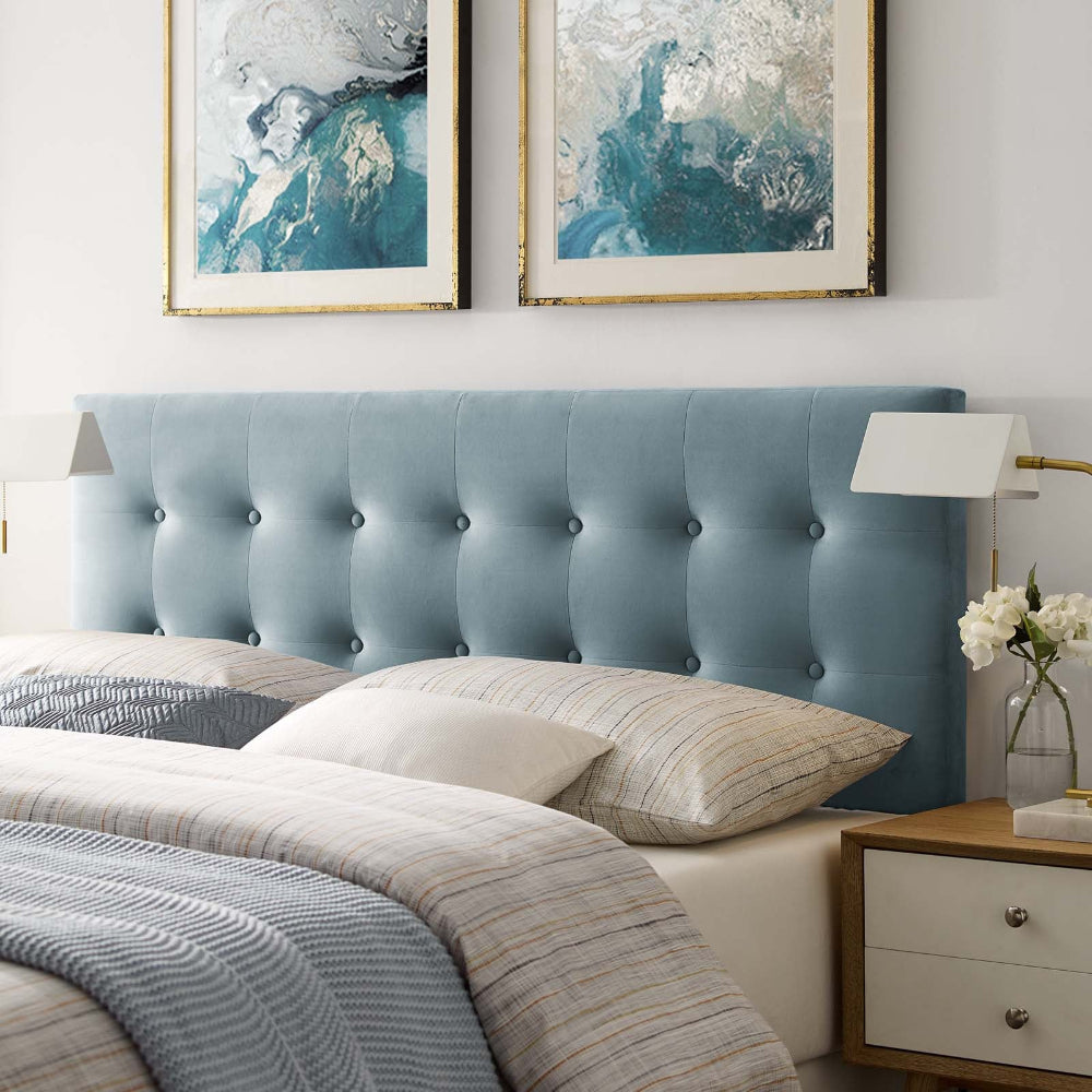 Modway Emily Queen Biscuit Tufted Performance Velvet Headboard, Light Blue