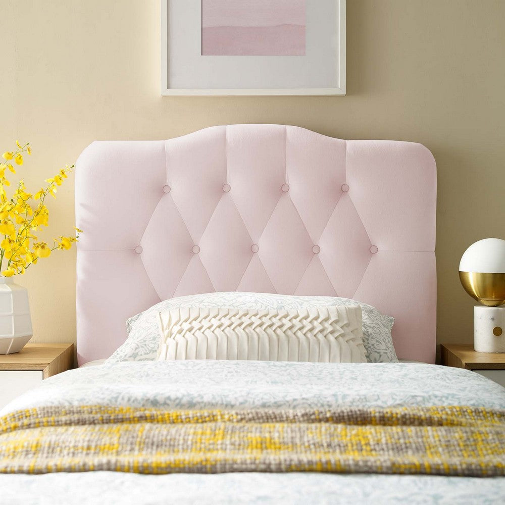Modway Annabel Diamond Tufted Performance Velvet Twin Headboard in Pink