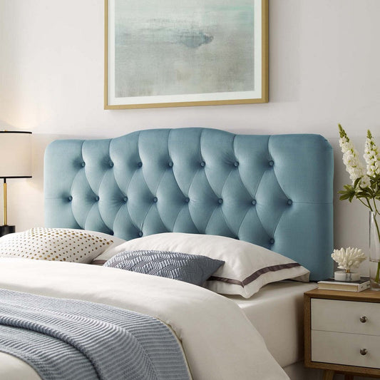 Modway Annabel Diamond Tufted Performance Velvet Queen Headboard in Light Blue