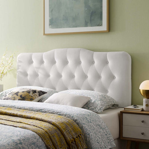 Modway Annabel Diamond Tufted Performance Velvet Queen Headboard in White