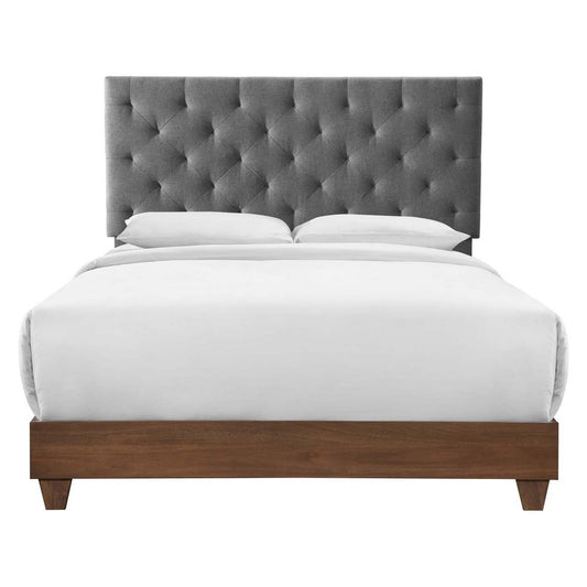 Rhiannon Diamond Tufted Upholstered Fabric Queen Bed by Modway| Gray