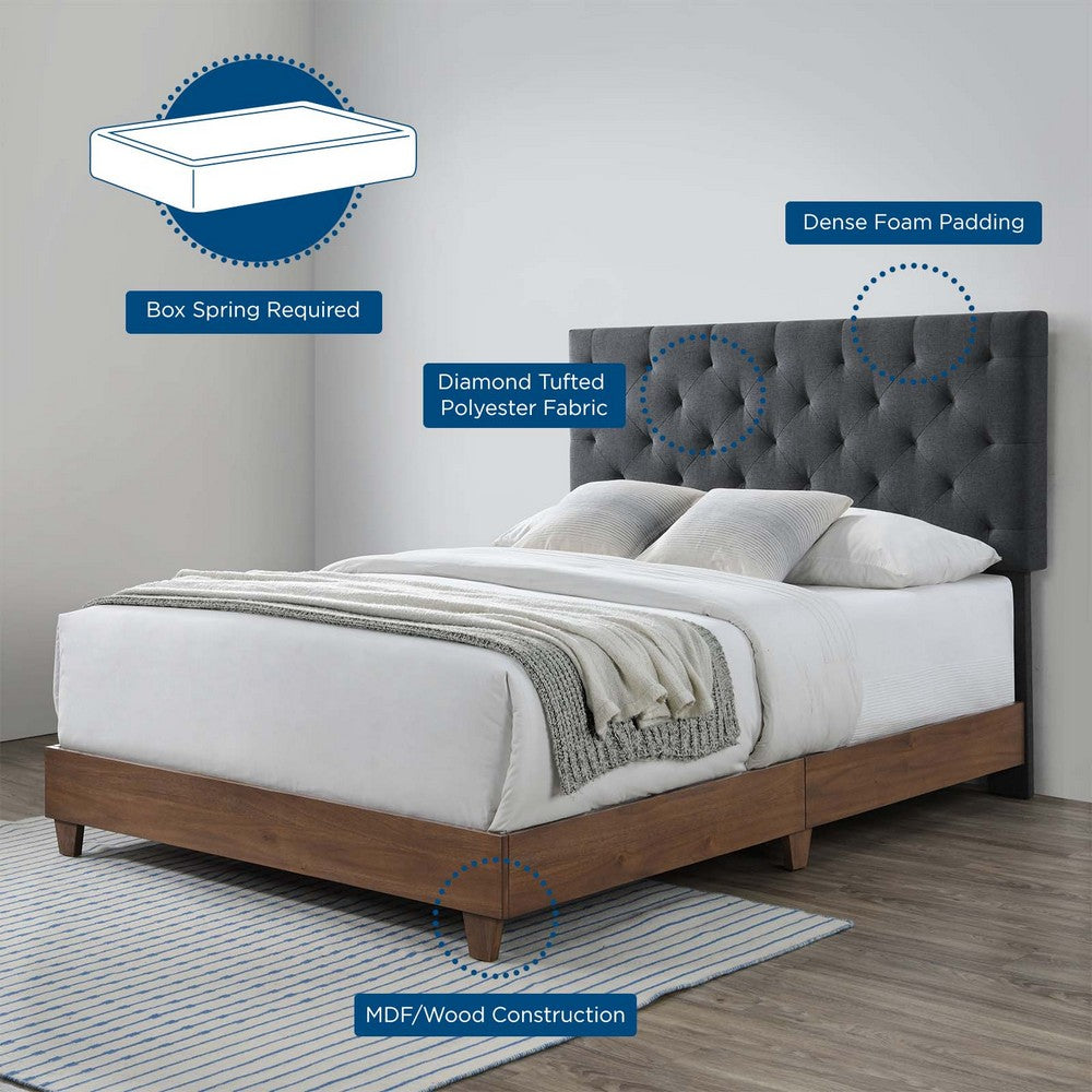 Rhiannon Diamond Tufted Upholstered Fabric Queen Bed by Modway| Gray