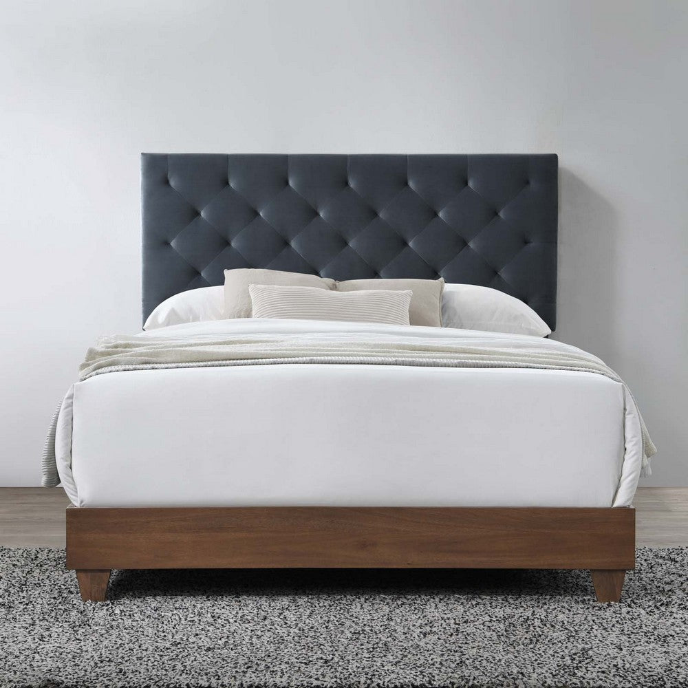 Rhiannon Diamond Tufted Upholstered Performance Velvet Queen Bed by Modway| Gray