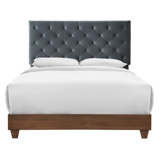 Rhiannon Diamond Tufted Upholstered Performance Velvet Queen Bed - No Shipping Charges