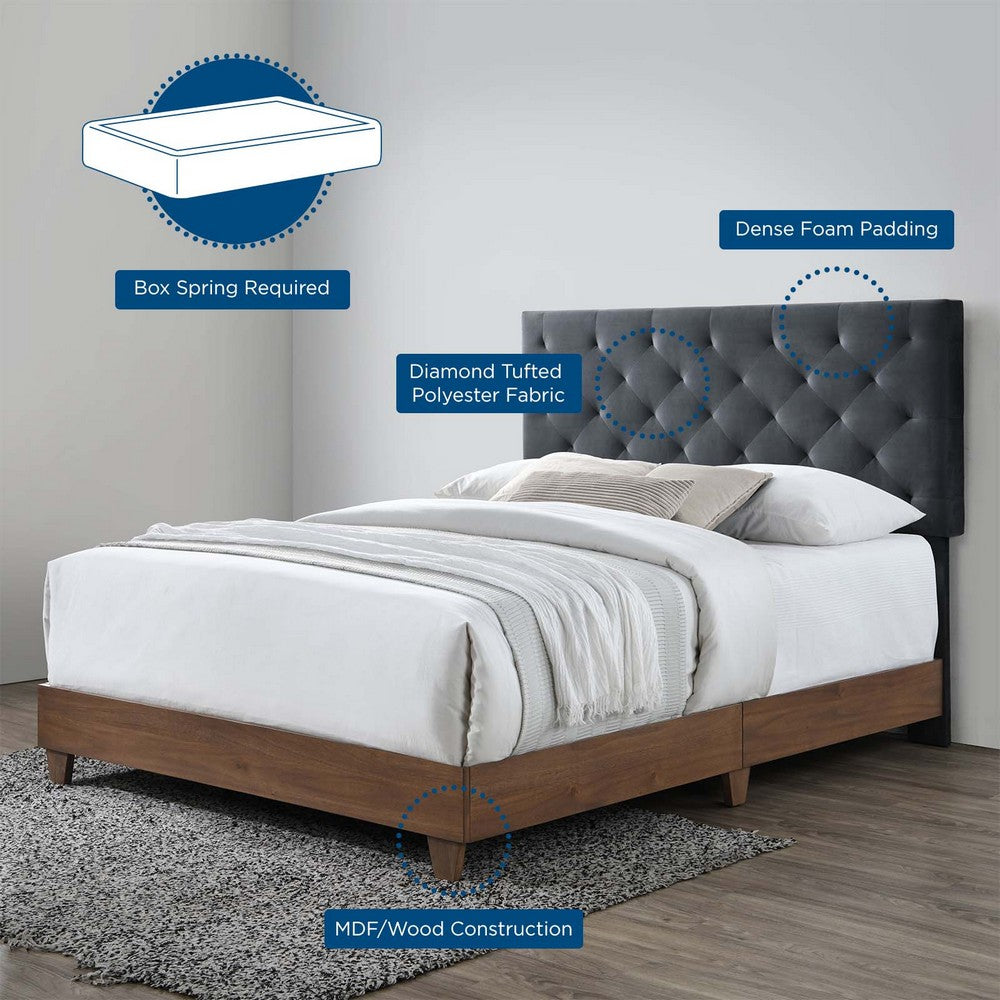 Rhiannon Diamond Tufted Upholstered Performance Velvet Queen Bed by Modway| Gray