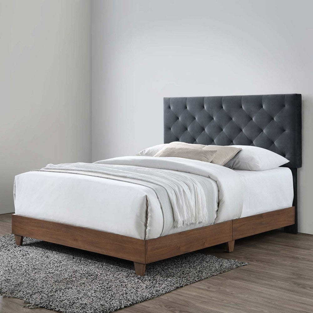 Rhiannon Diamond Tufted Upholstered Performance Velvet Queen Bed by Modway| Gray