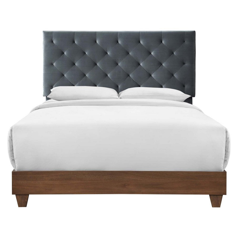 Rhiannon Diamond Tufted Upholstered Performance Velvet Queen Bed by Modway| Gray