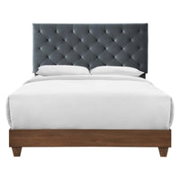 Rhiannon Diamond Tufted Upholstered Performance Velvet Queen Bed by Modway| Gray