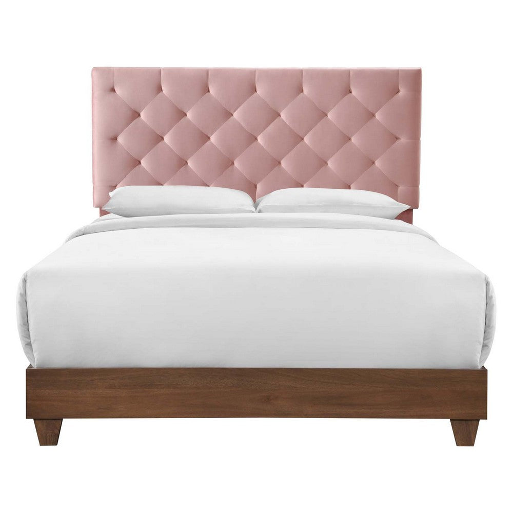 Rhiannon Diamond Tufted Upholstered Performance Velvet Queen Bed by Modway| Red