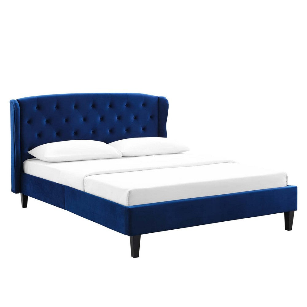 Penelope Tufted Wingback Queen Performance Velvet Platform Bed - No Shipping Charges