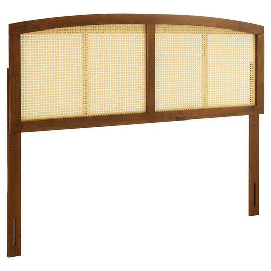 Modway Halcyon Cane Woven Rattan Full Headboard in Walnut