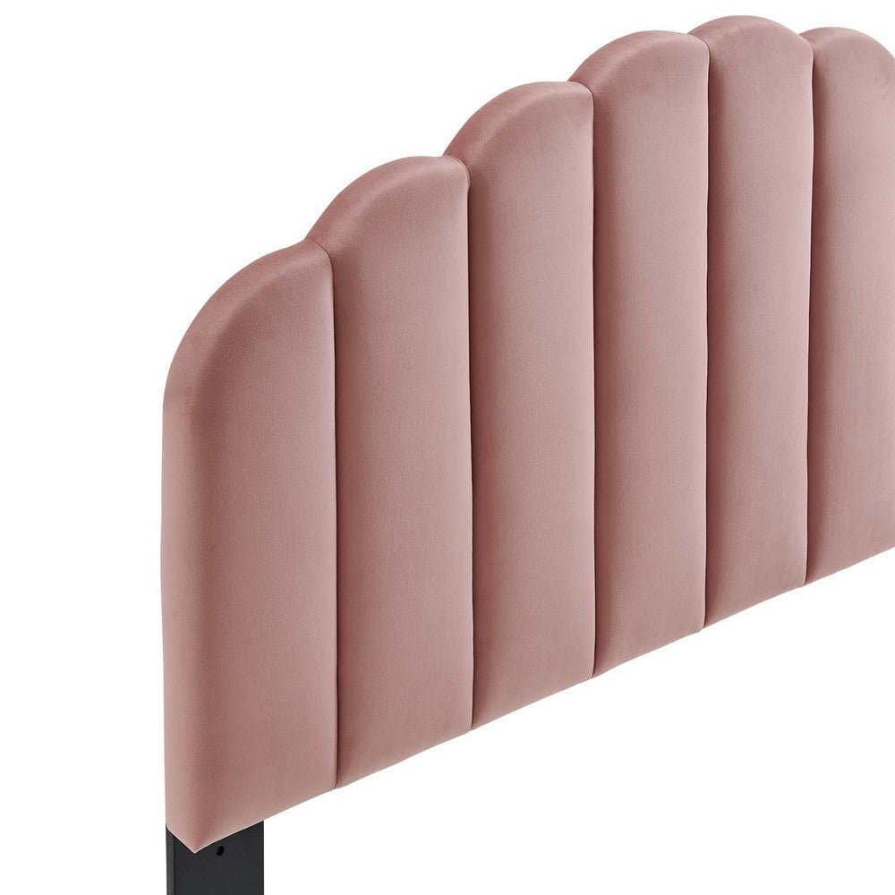 Modway Veronique Channel Tufted Performance Velvet Upholstered Full/Queen Headboard in Dusty Rose