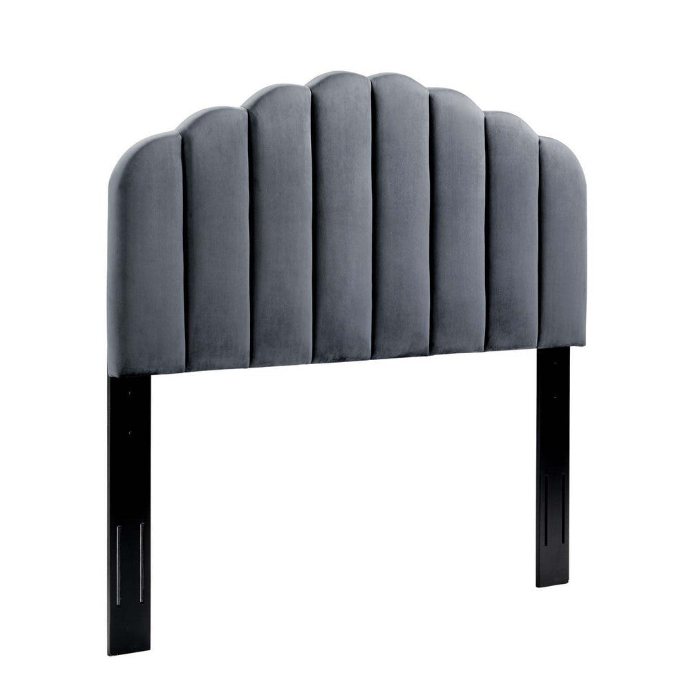 Modway Veronique Channel Tufted Performance Velvet Upholstered California King Headboard in Charcoal MDY-MOD-6208-CHA