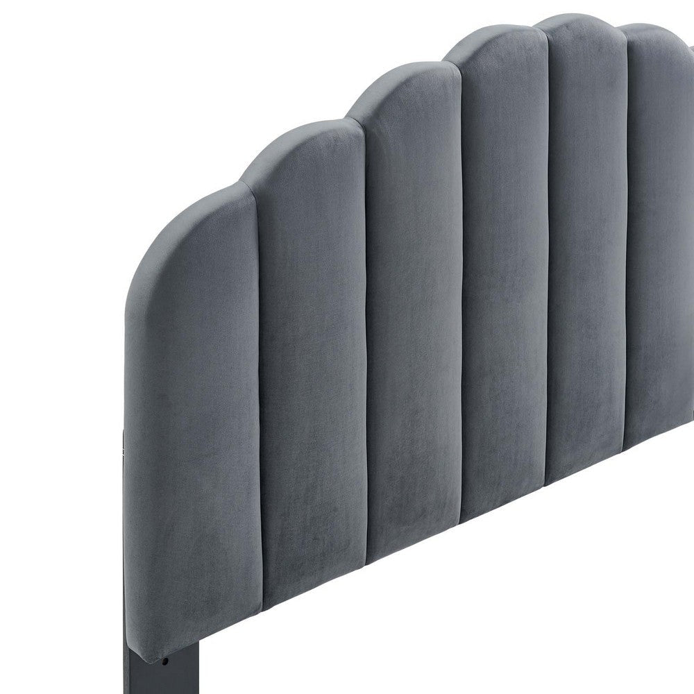 Modway Veronique Channel Tufted Performance Velvet Upholstered California King Headboard in Charcoal MDY-MOD-6208-CHA