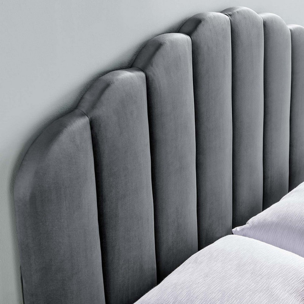 Modway Veronique Channel Tufted Performance Velvet Upholstered California King Headboard in Charcoal MDY-MOD-6208-CHA