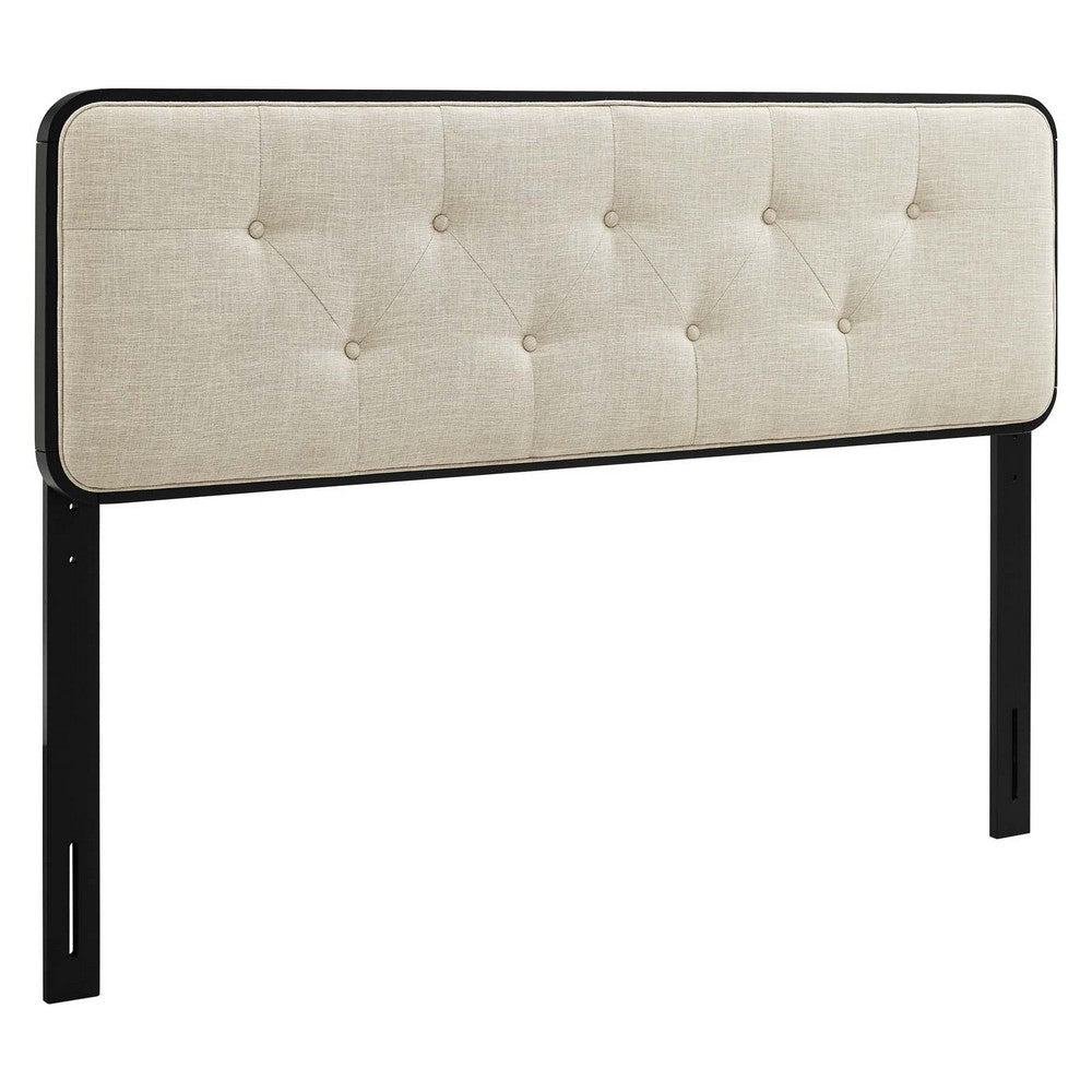 Modway MOD-6234-BLK-BEI Collins Tufted Queen Fabric and Wood Headboard Black Beige