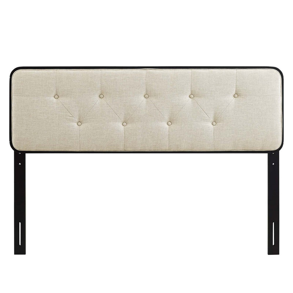 Modway MOD-6234-BLK-BEI Collins Tufted Queen Fabric and Wood Headboard Black Beige