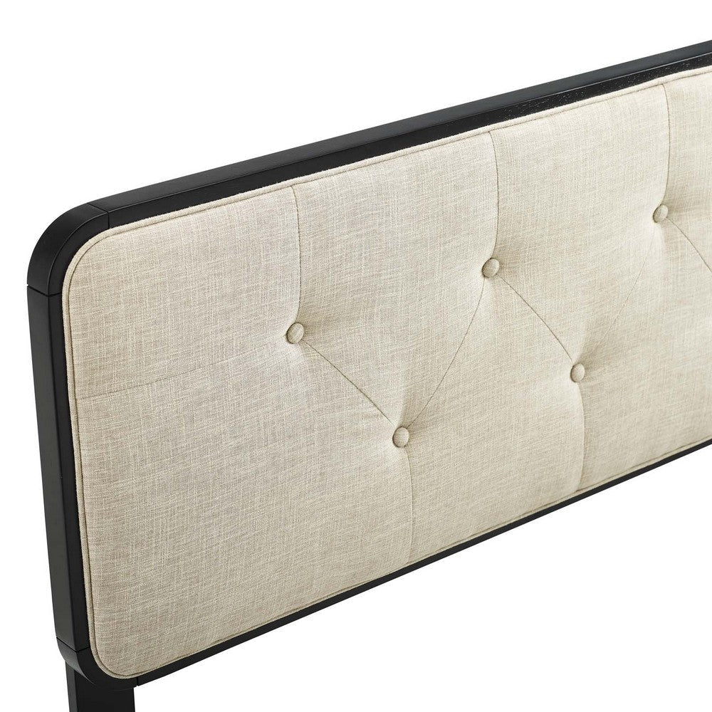 Modway MOD-6234-BLK-BEI Collins Tufted Queen Fabric and Wood Headboard Black Beige