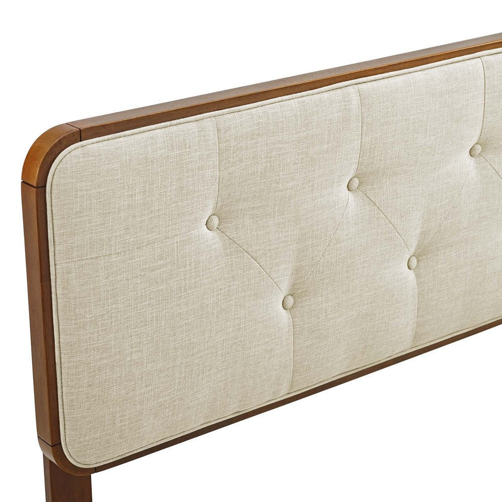 Modway MOD-6234-WAL-BEI Collins Tufted Queen Fabric and Wood Headboard Walnut Beige MDY-MOD-6234-WAL-BEI
