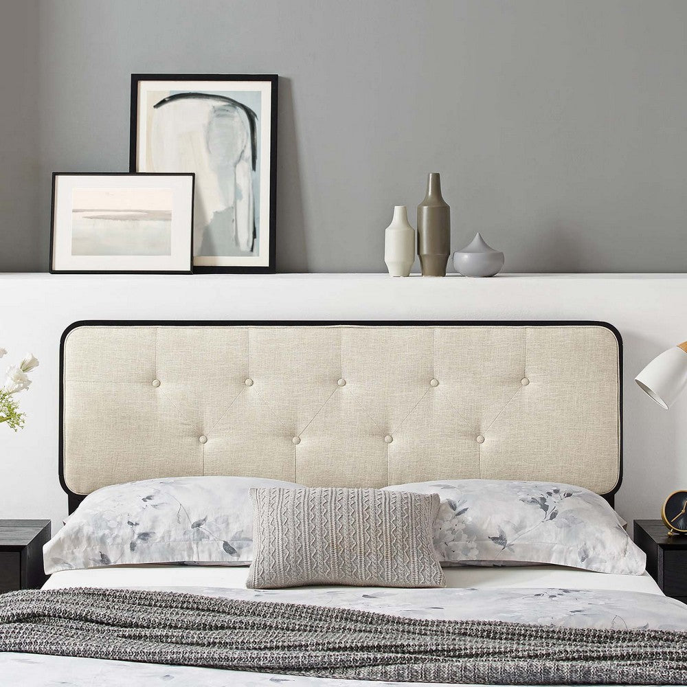 Modway MOD-6235-BLK-BEI Collins Tufted King Fabric and Wood Headboard, Black Beige