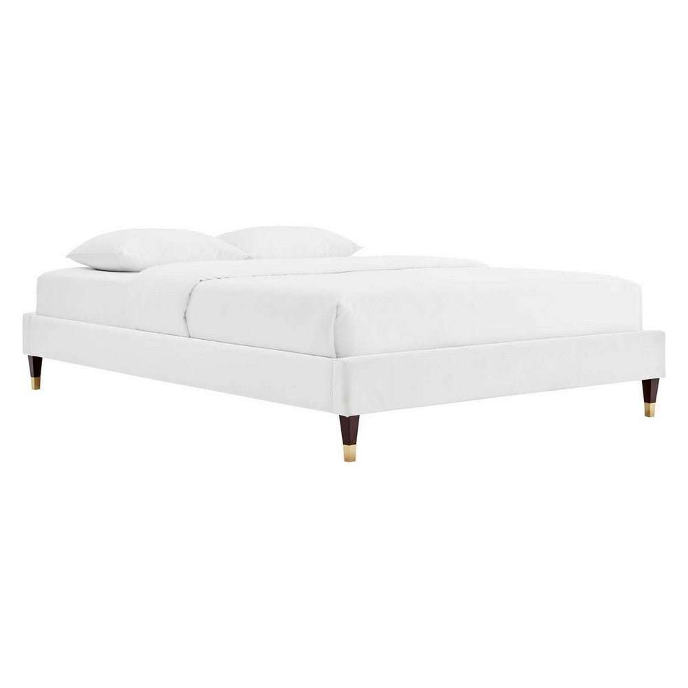 Modway MOD-6269-WHI Harlow Full Performance Velvet Platform Bed Frame, White