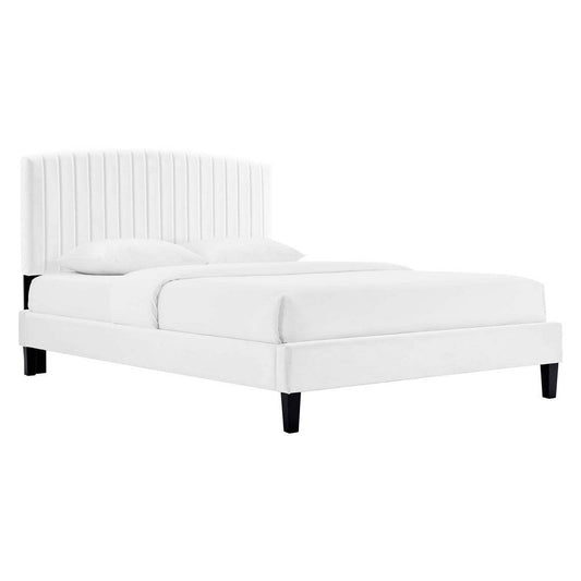 Modway Alessi Performance Velvet Platform Bed, Queen (U.S. Standard), White