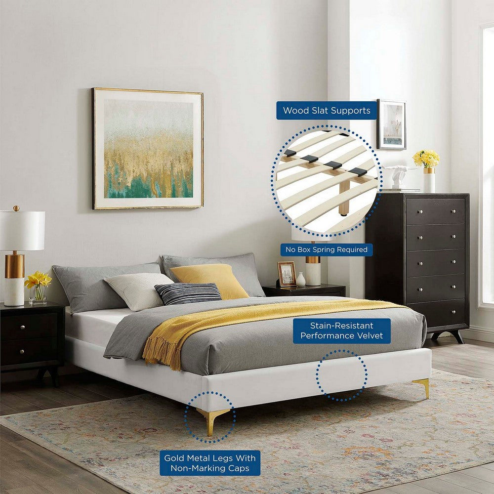Sutton Performance Velvet Twin Bed Frame by Modway| White