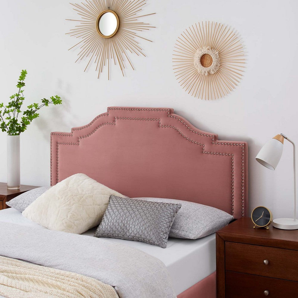 Modway Lucia Performance Velvet Headboard with Nailhead Detail, Full/Queen, Dusty Rose