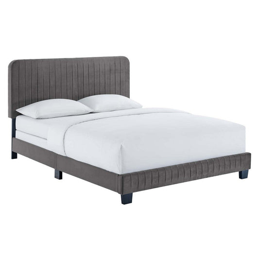 Modway Celine Channel Tufted Performance Velvet Bed, King, Grey