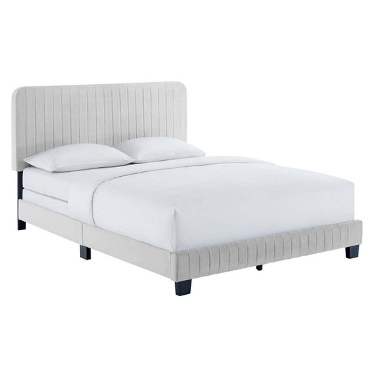 Modway Celine Channel Tufted Performance Velvet Bed, King, Light Gray