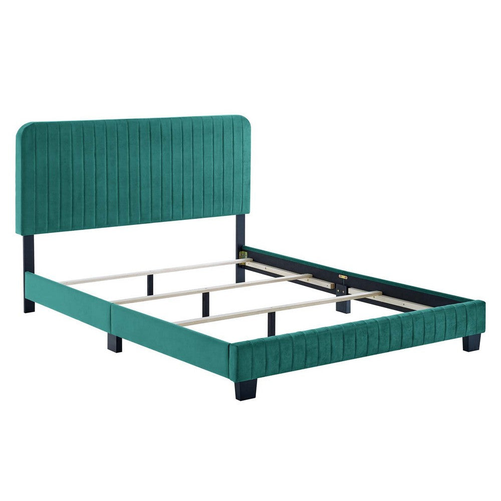 Modway Celine Channel Tufted Performance Velvet Bed Queen Teal MDY-MOD-6330-TEA