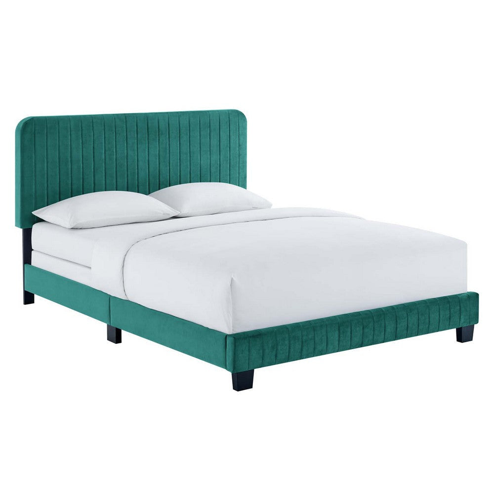 Modway Celine Channel Tufted Performance Velvet Bed, Queen, Teal