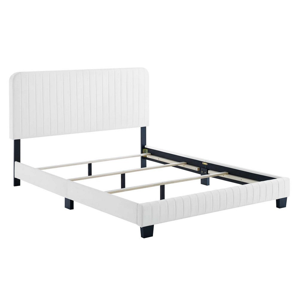 Celine Channel Tufted Performance Velvet Queen Bed by Modway| White