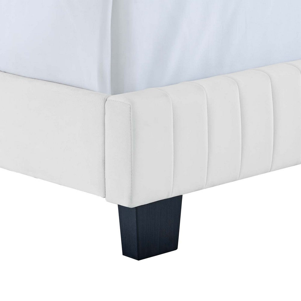 Celine Channel Tufted Performance Velvet Queen Bed by Modway| White