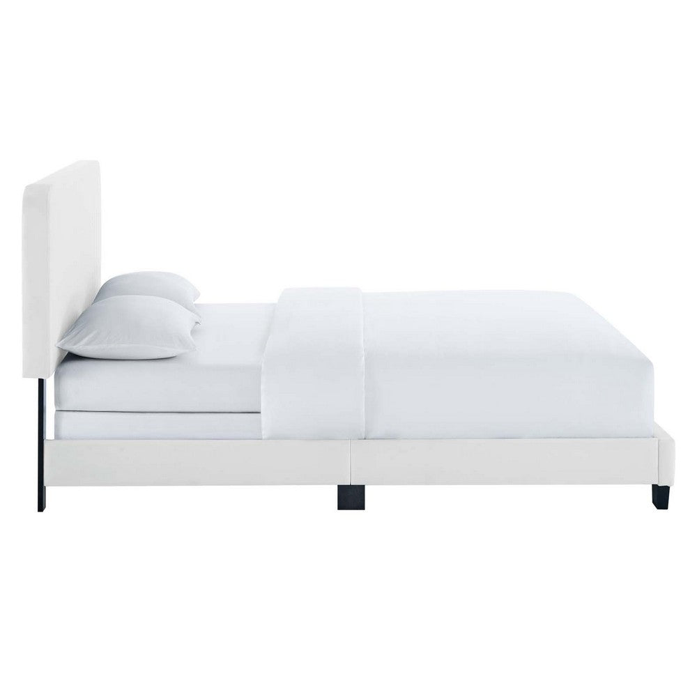 Celine Channel Tufted Performance Velvet Queen Bed by Modway| White