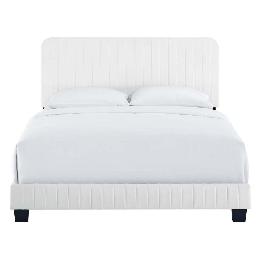 Celine Channel Tufted Performance Velvet Queen Bed by Modway| White