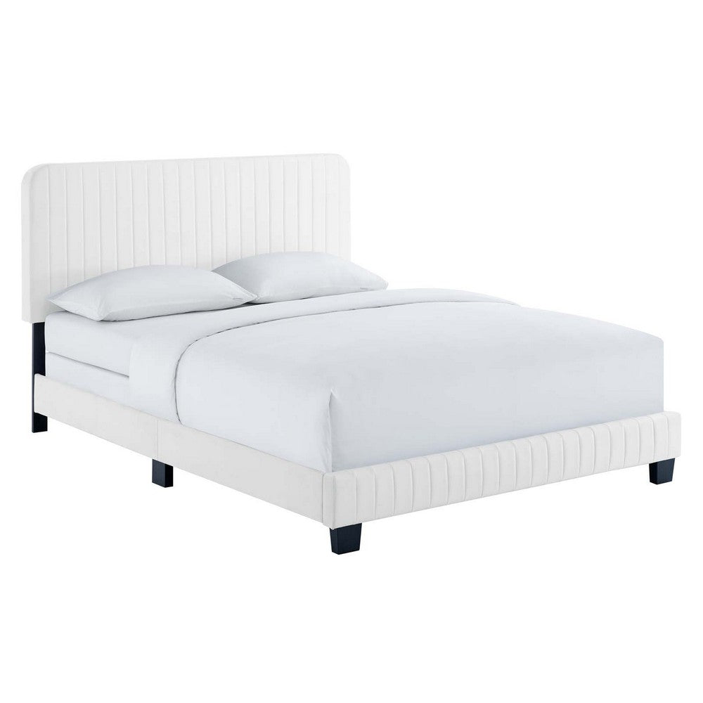 Celine Channel Tufted Performance Velvet Queen Bed by Modway| White