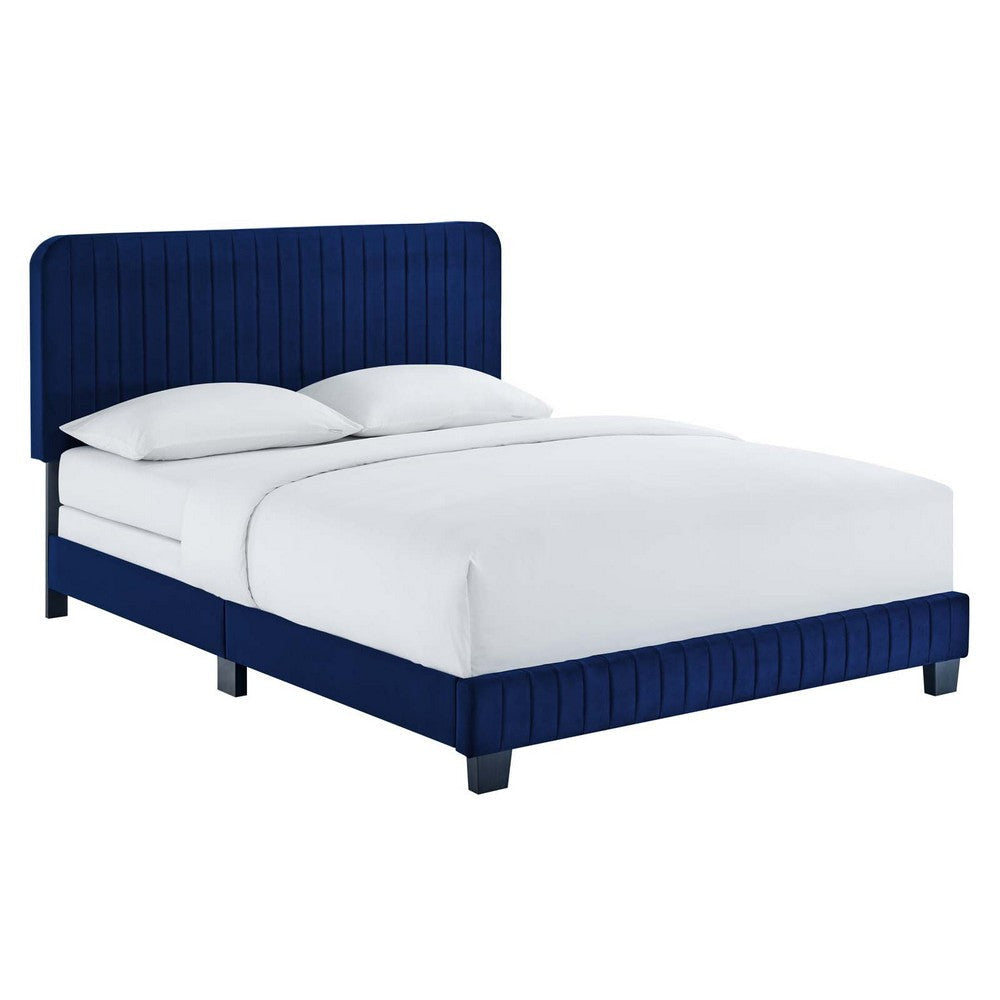 Modway Celine Channel Tufted Performance Velvet Full Bed in Navy