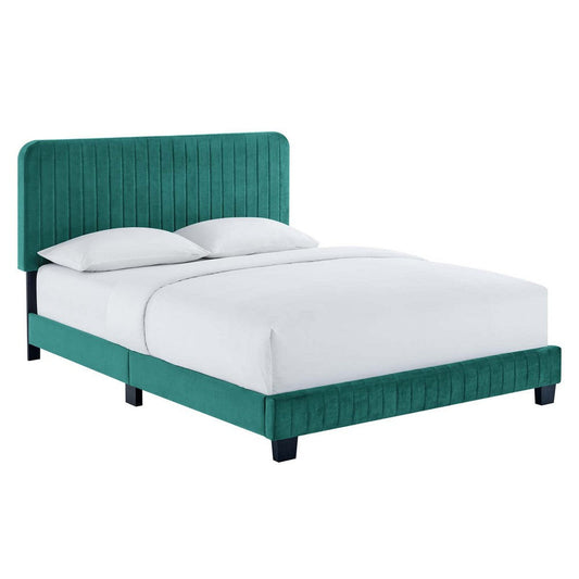 Modway Celine Channel Tufted Performance Velvet King Platform Bed in Teal