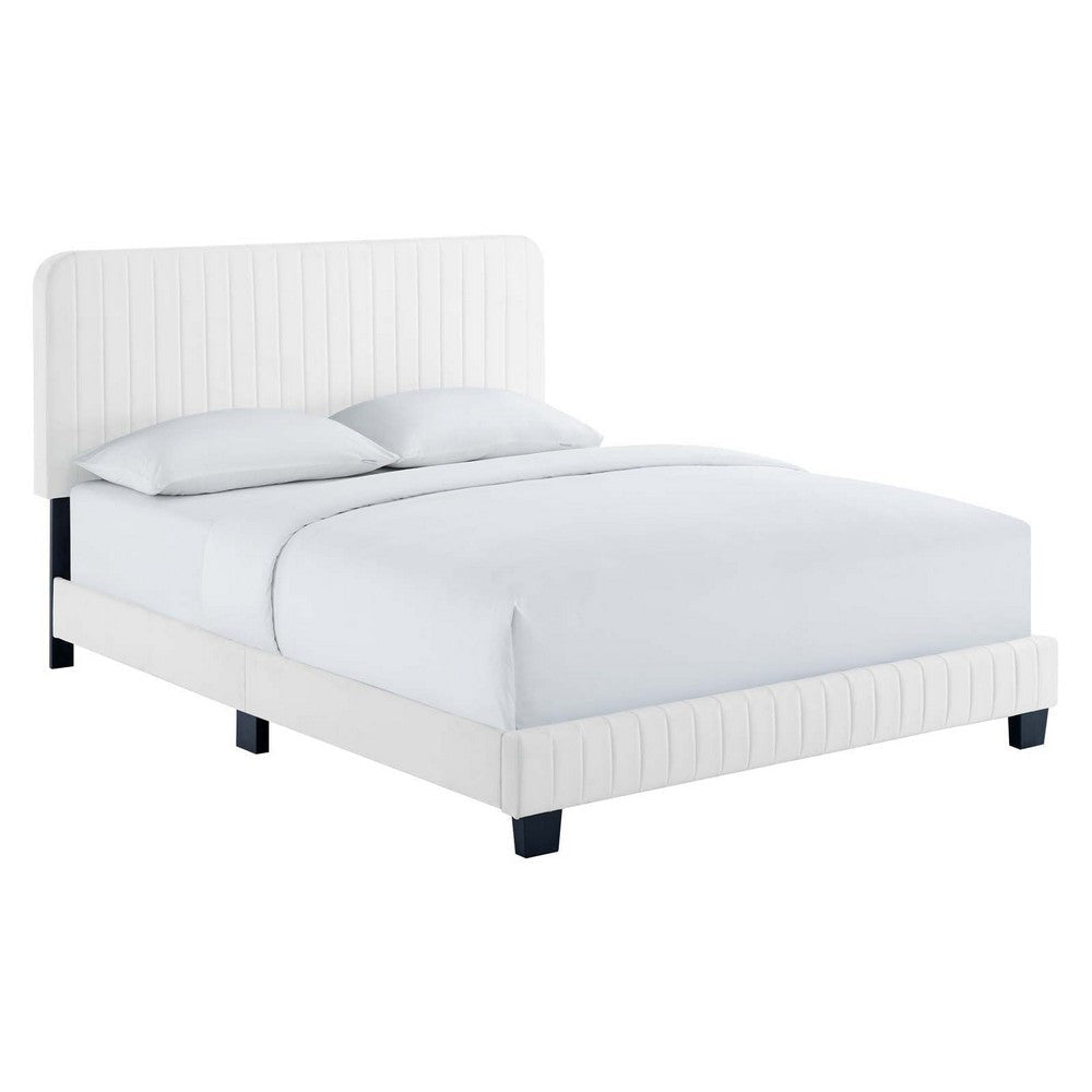 Modway Celine Channel Tufted Performance Velvet Platform Bed, Queen, White