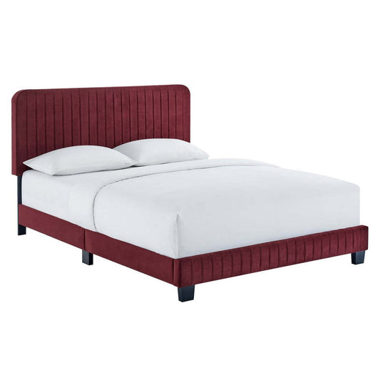 Modway Celine Channel Tufted Performance Velvet Full Platform Bed in Maroon