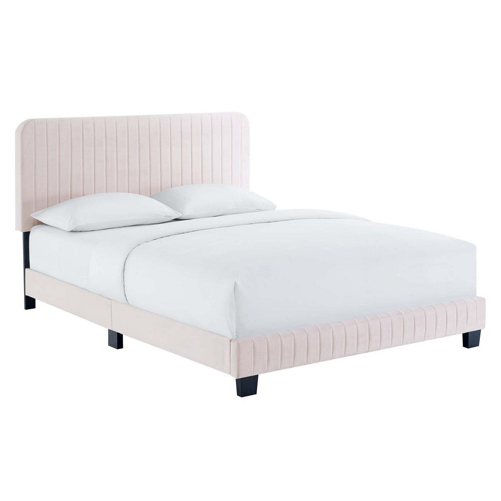 Modway Celine Channel Tufted Performance Velvet Full Platform Bed in Pink