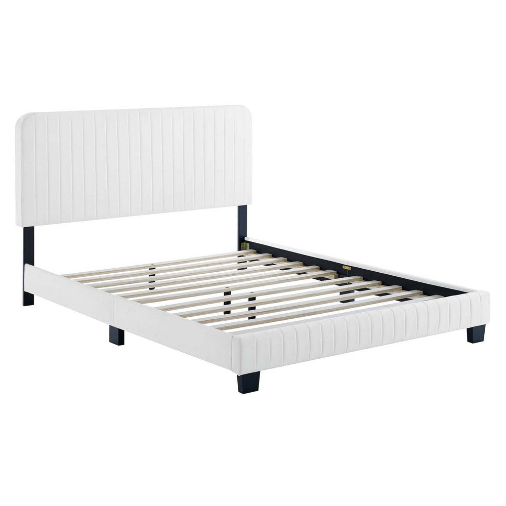 Modway Celine Channel Tufted Performance Velvet Full Platform Bed in White MDY-MOD-6335-WHI