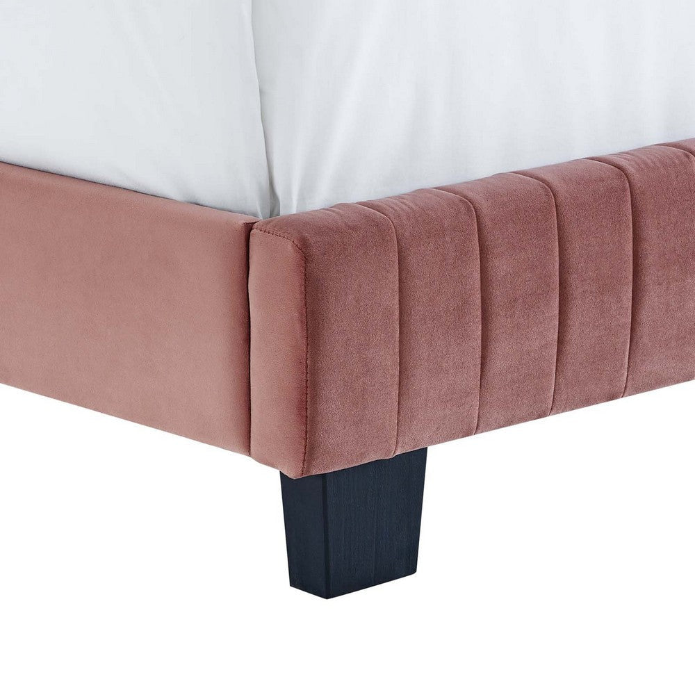 Modway Celine Channel Tufted Performance Velvet Twin Platform Bed in Dusty Rose