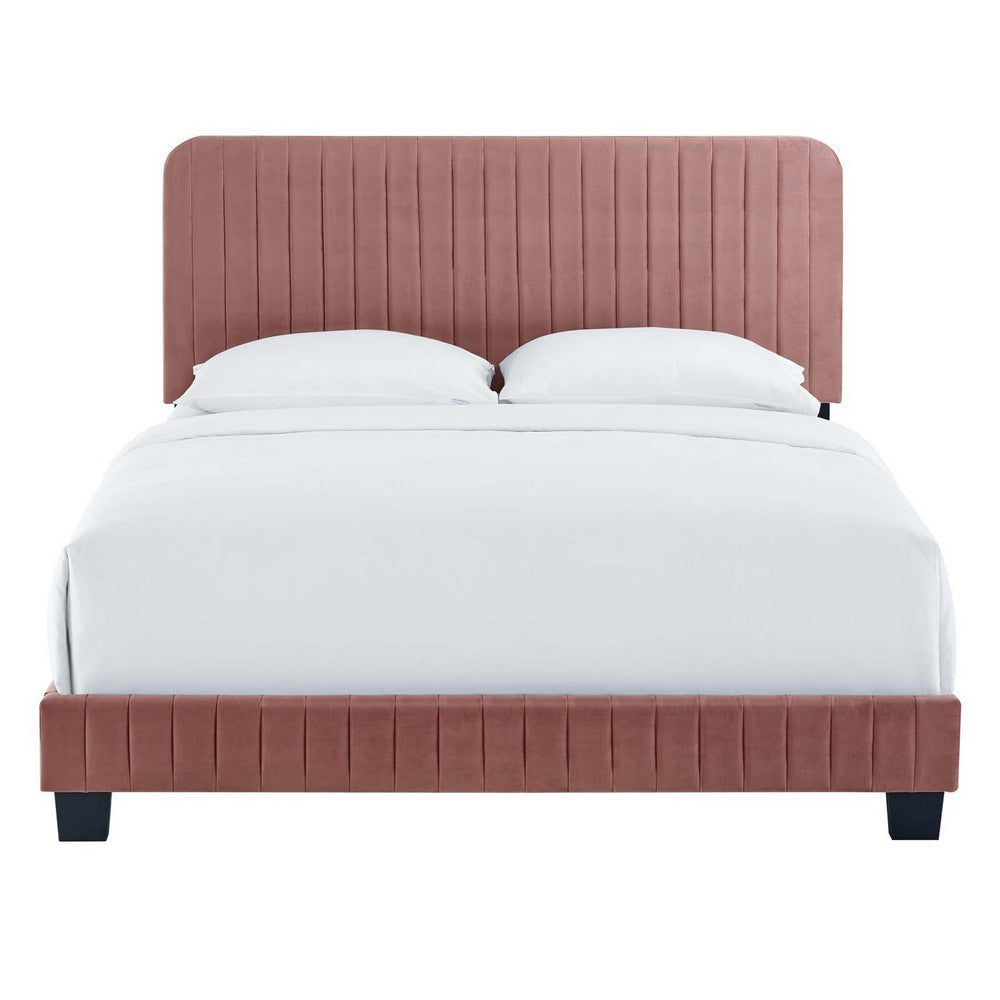 Modway Celine Channel Tufted Performance Velvet Twin Platform Bed in Dusty Rose