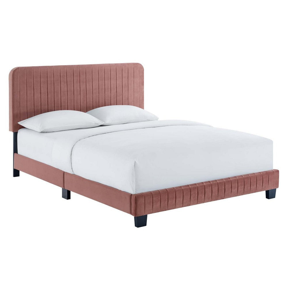 Modway Celine Channel Tufted Performance Velvet Twin Platform Bed in Dusty Rose