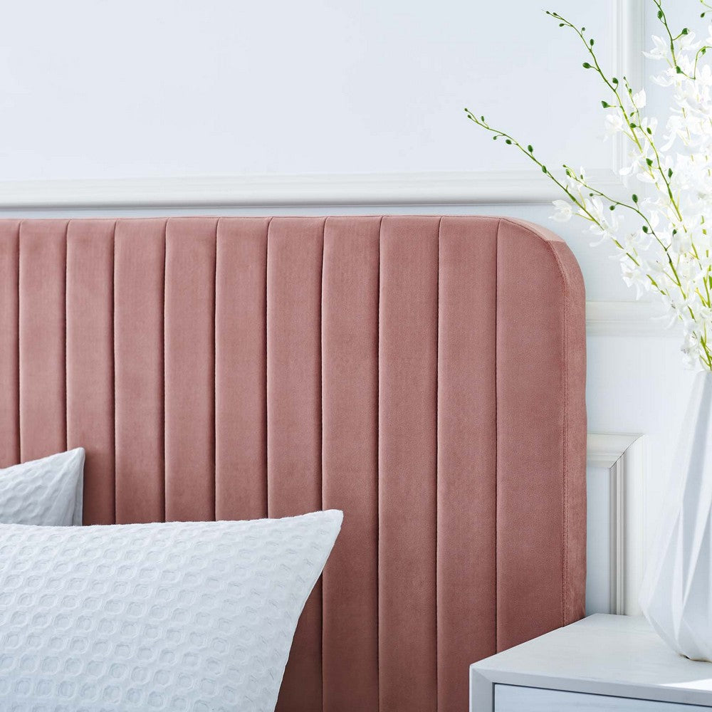 Modway Celine Channel Tufted Performance Velvet Twin Platform Bed in Dusty Rose