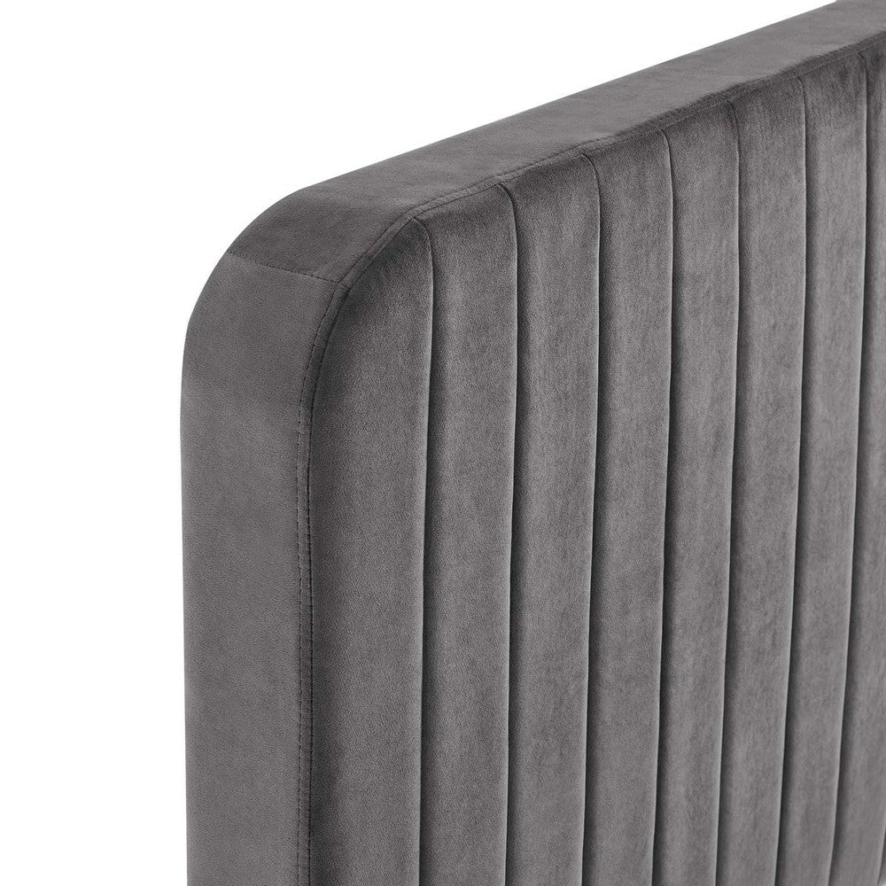 Celine Channel Tufted Performance Velvet Twin Platform Bed by Modway| Gray