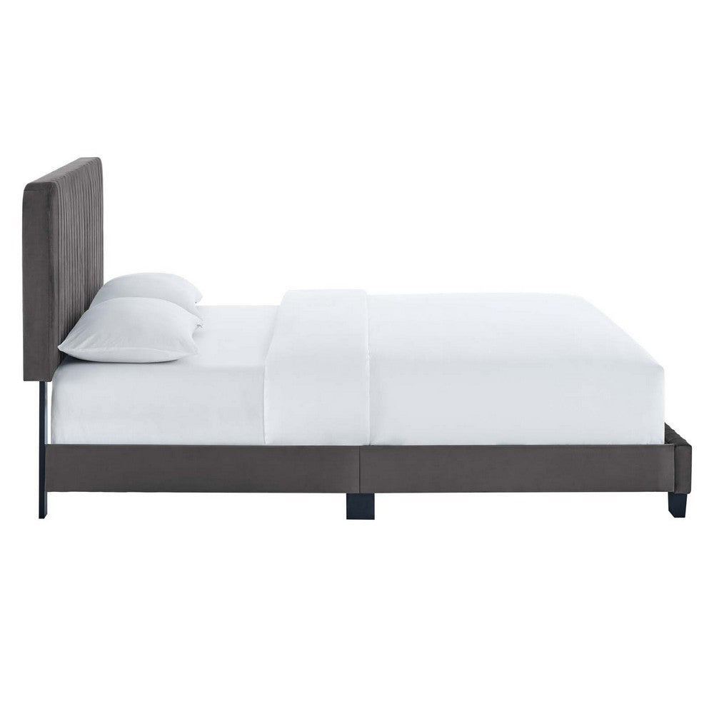 Celine Channel Tufted Performance Velvet Twin Platform Bed by Modway| Gray